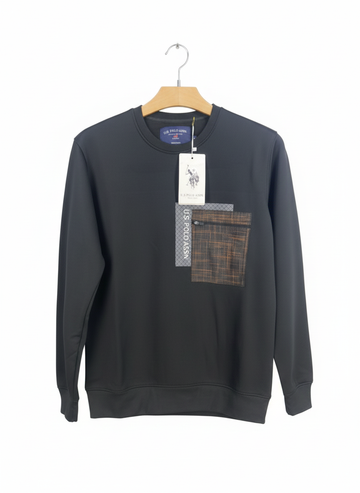 Men’s Navy Crew Neck Sweatshirt with Graphic Chest Pocket