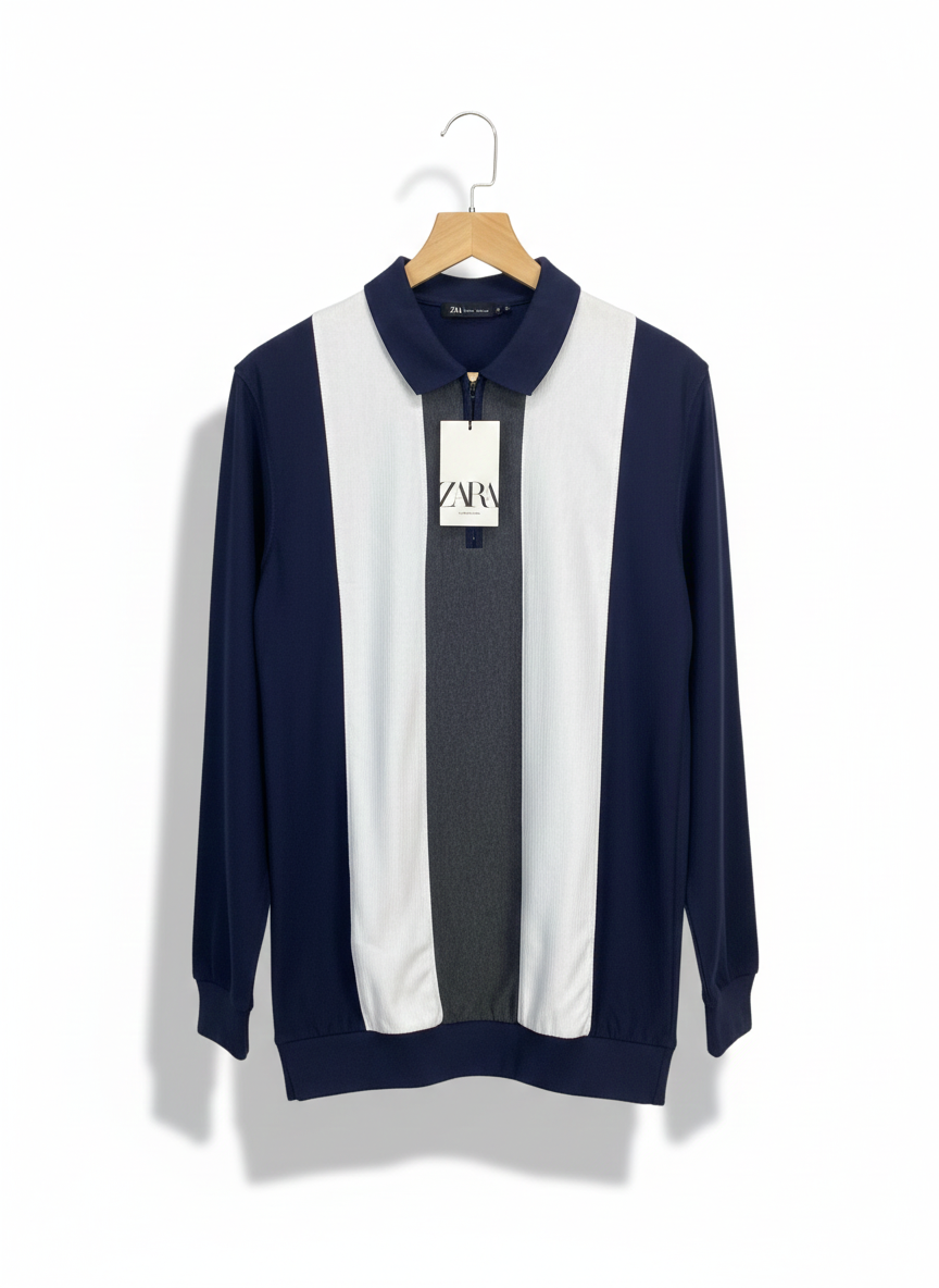ZARA Premium Contrast Panel Zip Polo Sweatshirt