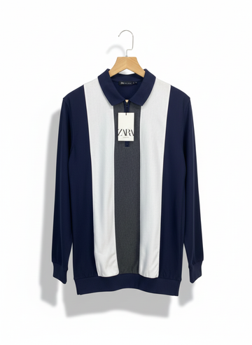 ZARA Premium Contrast Panel Zip Polo Sweatshirt