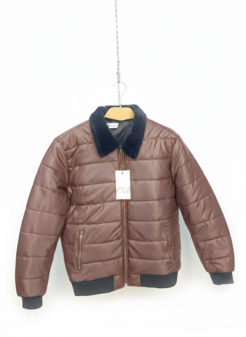 Classic Brown Puffer Jacket with Plush Collar