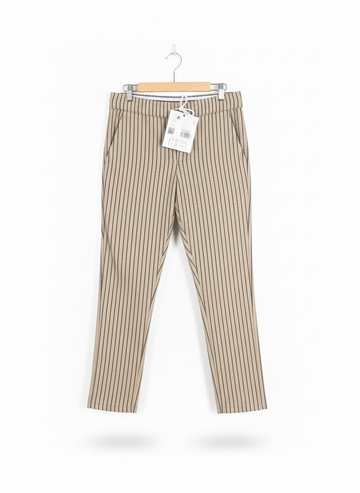 Beige Pinstripe Slim-Fit Trousers
