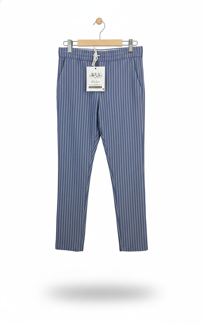 Beige Pinstripe Slim-Fit Trousers